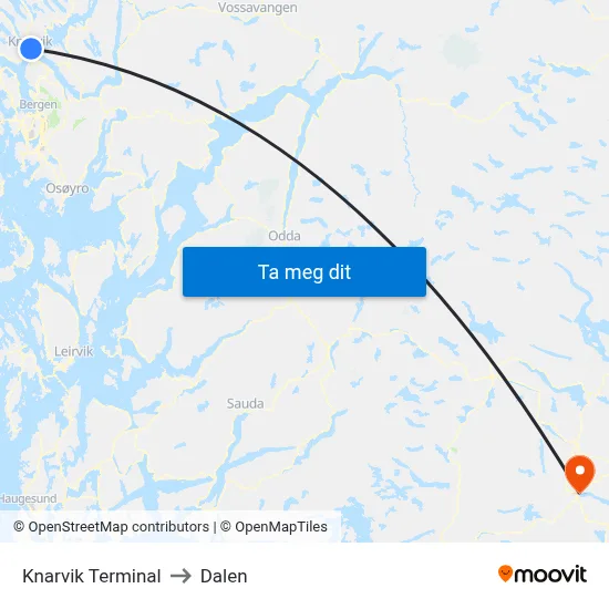 Knarvik Terminal to Dalen map