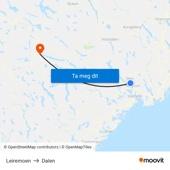 Leiremoen to Dalen map