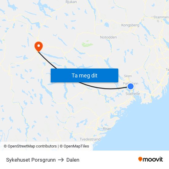 Sykehuset Porsgrunn to Dalen map