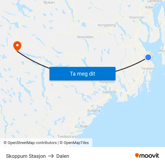 Skoppum Stasjon to Dalen map