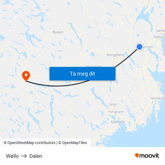 Wøllo to Dalen map