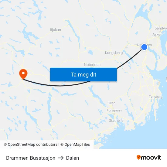 Drammen Busstasjon to Dalen map