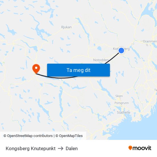 Kongsberg Knutepunkt to Dalen map