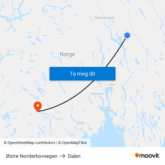 Østre Norderhovvegen to Dalen map