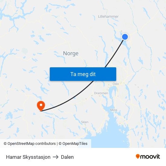 Hamar Skysstasjon to Dalen map