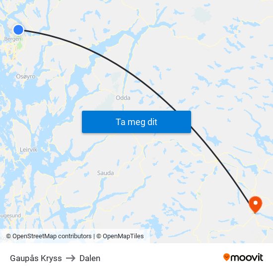 Gaupås Kryss to Dalen map