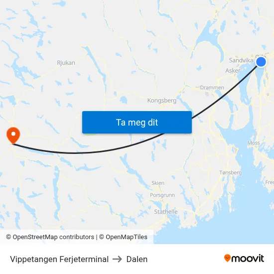 Vippetangen Ferjeterminal to Dalen map