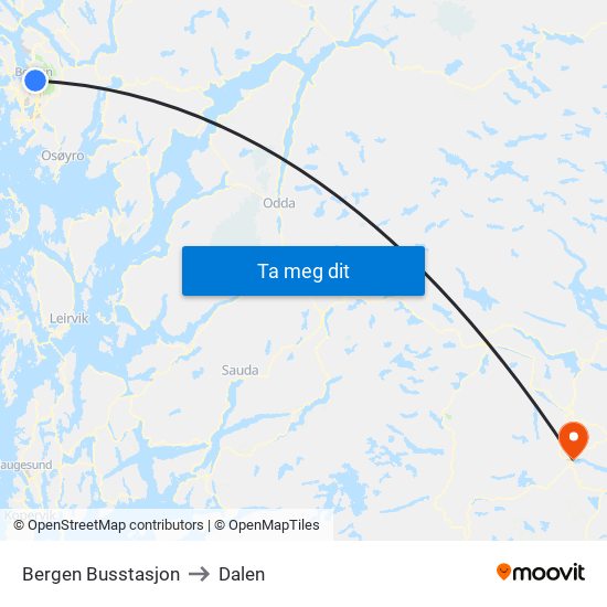 Bergen Busstasjon to Dalen map