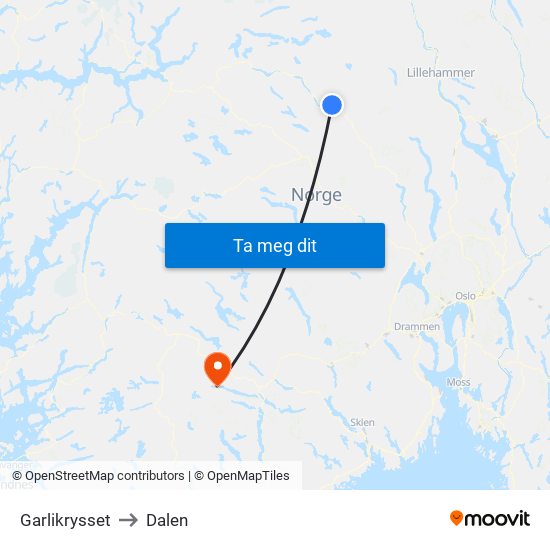 Garlikrysset to Dalen map