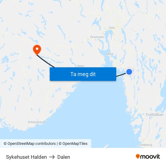 Sykehuset Halden to Dalen map