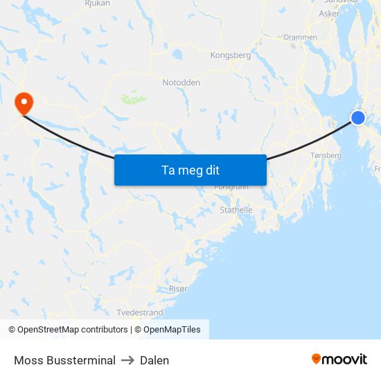 Moss Bussterminal to Dalen map