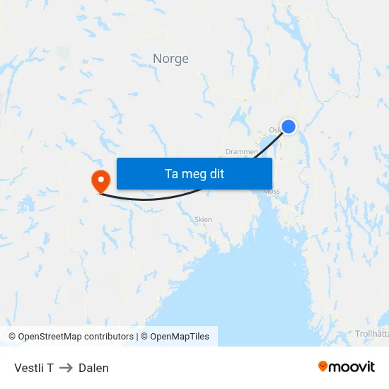 Vestli T to Dalen map