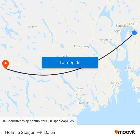 Holmlia Stasjon to Dalen map