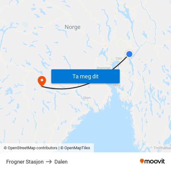 Frogner Stasjon to Dalen map
