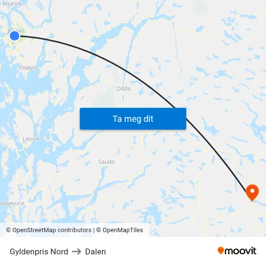 Gyldenpris Nord to Dalen map