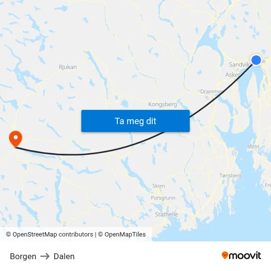 Borgen to Dalen map