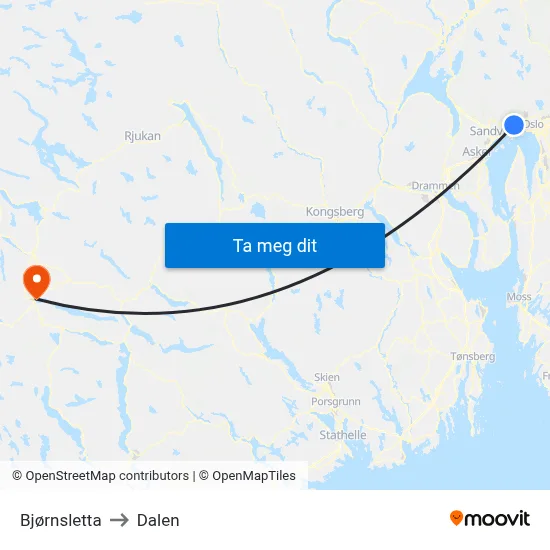 Bjørnsletta to Dalen map