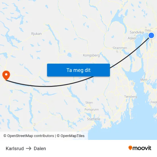 Karlsrud to Dalen map
