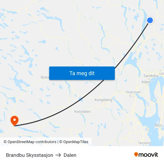 Brandbu Skysstasjon to Dalen map