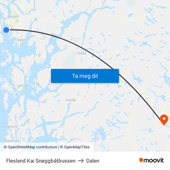 Flesland Kai Snøggbåtbussen to Dalen map