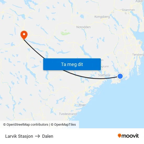 Larvik Stasjon to Dalen map