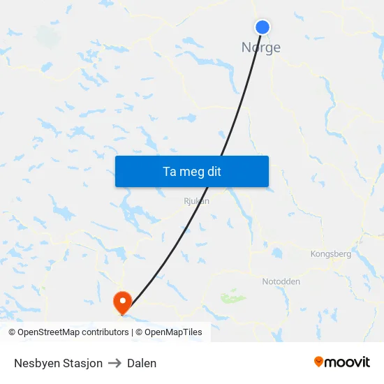Nesbyen Stasjon to Dalen map