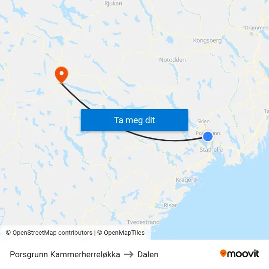 Porsgrunn Kammerherreløkka to Dalen map