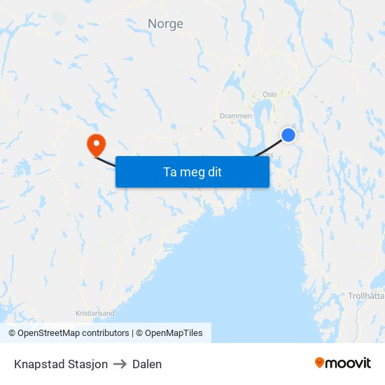 Knapstad Stasjon to Dalen map
