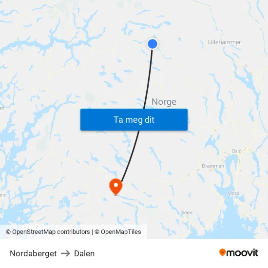 Nordaberget to Dalen map