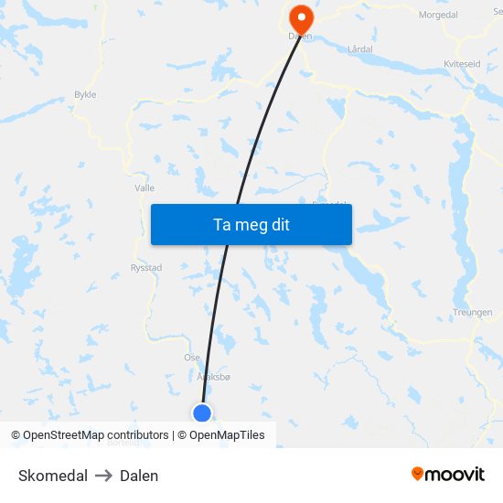 Skomedal to Dalen map