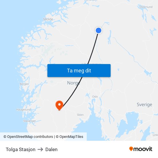 Tolga Stasjon to Dalen map