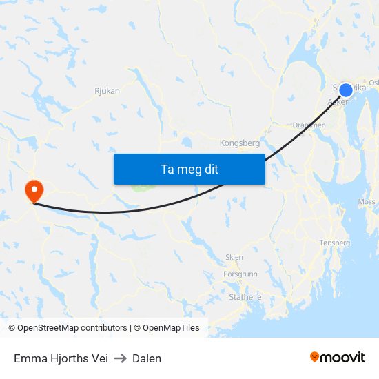 Emma Hjorths Vei to Dalen map