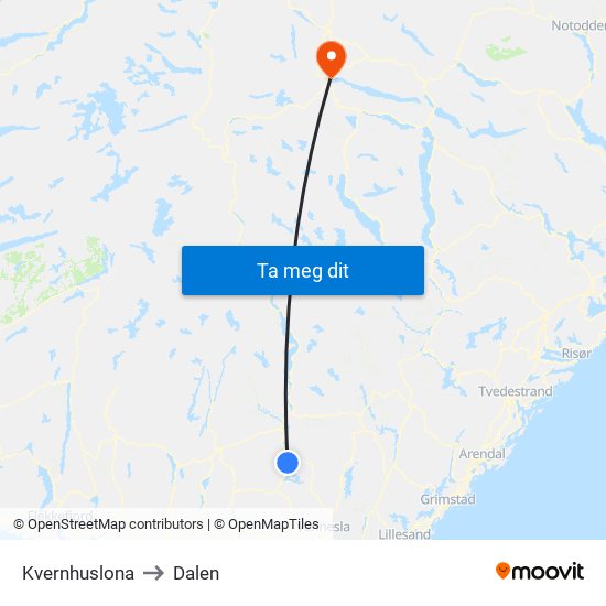 Kvernhuslona to Dalen map