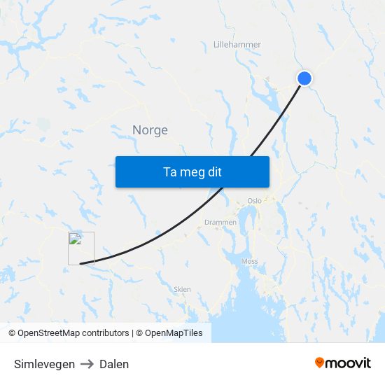 Simlevegen to Dalen map