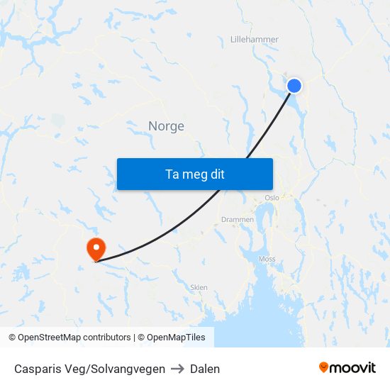 Casparis Veg/Solvangvegen to Dalen map