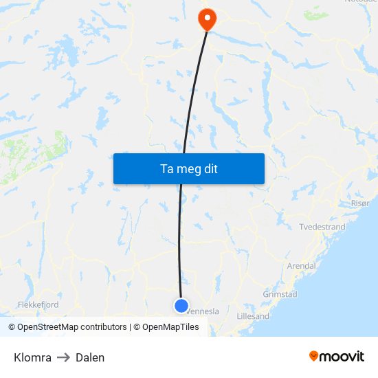 Klomra to Dalen map