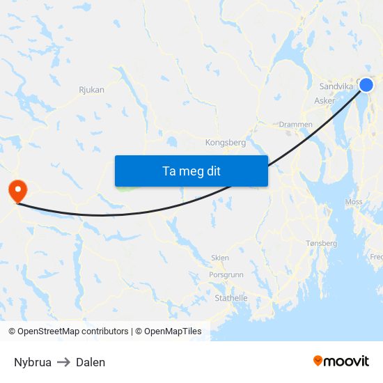 Nybrua to Dalen map