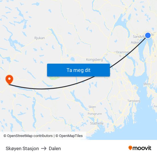 Skøyen Stasjon to Dalen map