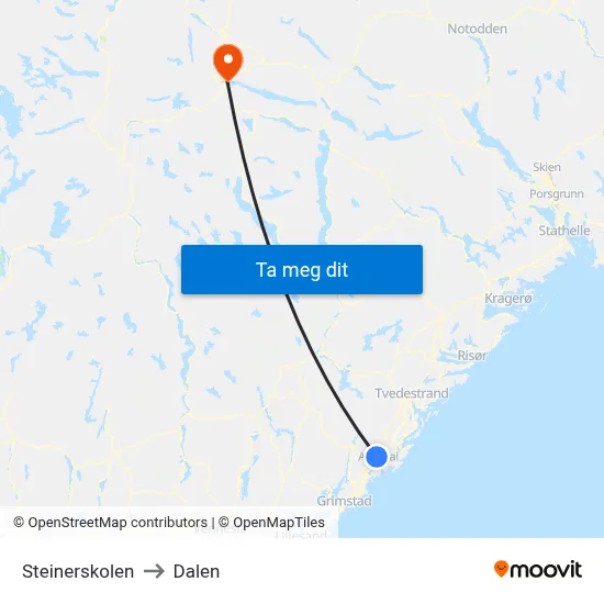 Steinerskolen to Dalen map