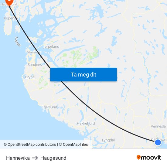 Hannevika to Haugesund map