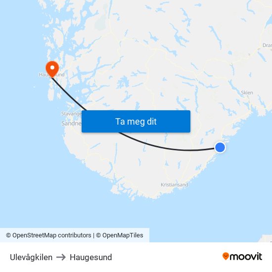 Ulevågkilen to Haugesund map