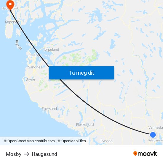 Mosby to Haugesund map