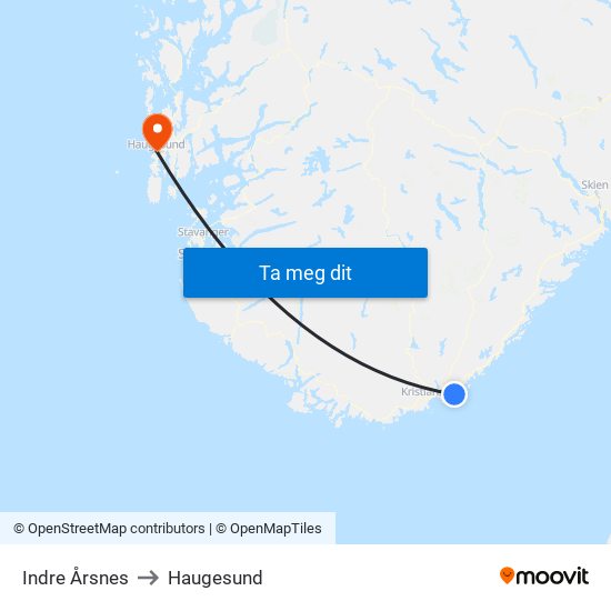 Indre Årsnes to Haugesund map