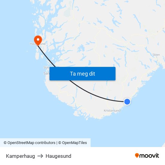 Kamperhaug to Haugesund map