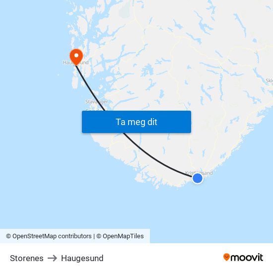 Storenes to Haugesund map