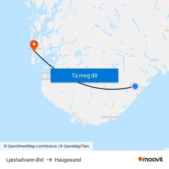 Ljøstadvann Øst to Haugesund map