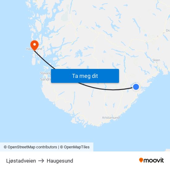 Ljøstadveien to Haugesund map