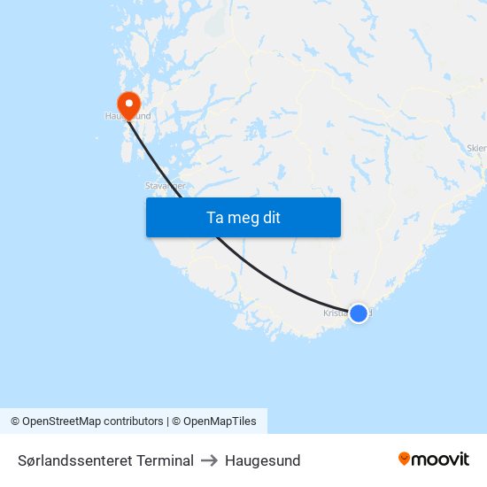 Sørlandssenteret Terminal to Haugesund map