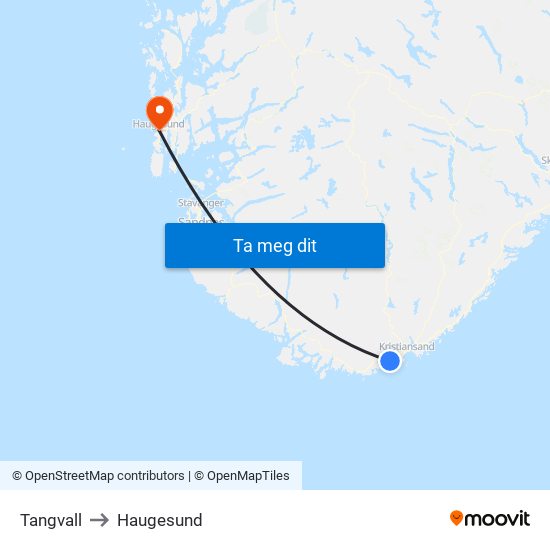 Tangvall to Haugesund map