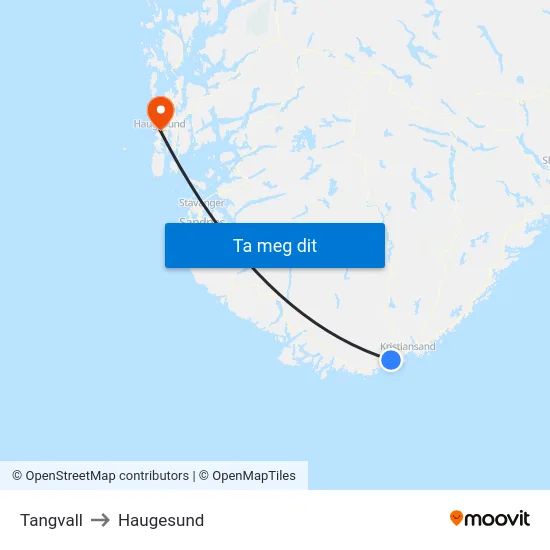 Tangvall to Haugesund map